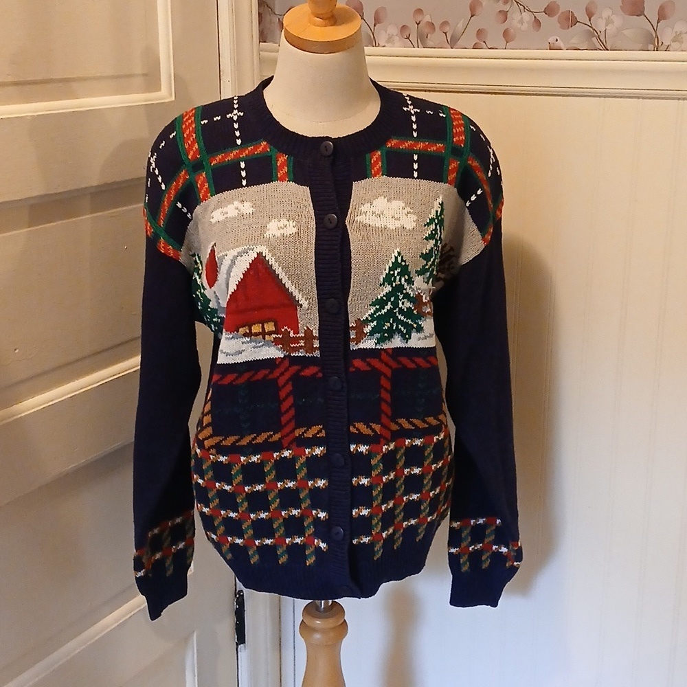Ashley Hand Embroidered Navy Christmas Snow Cardigan with Embroidered Design